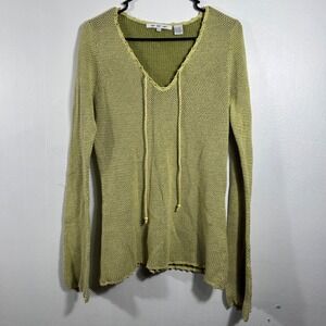 Vintage Y2K Eight Eight Eight Green Boho Fairycore Knit Bell Sleeve Beaded Top L